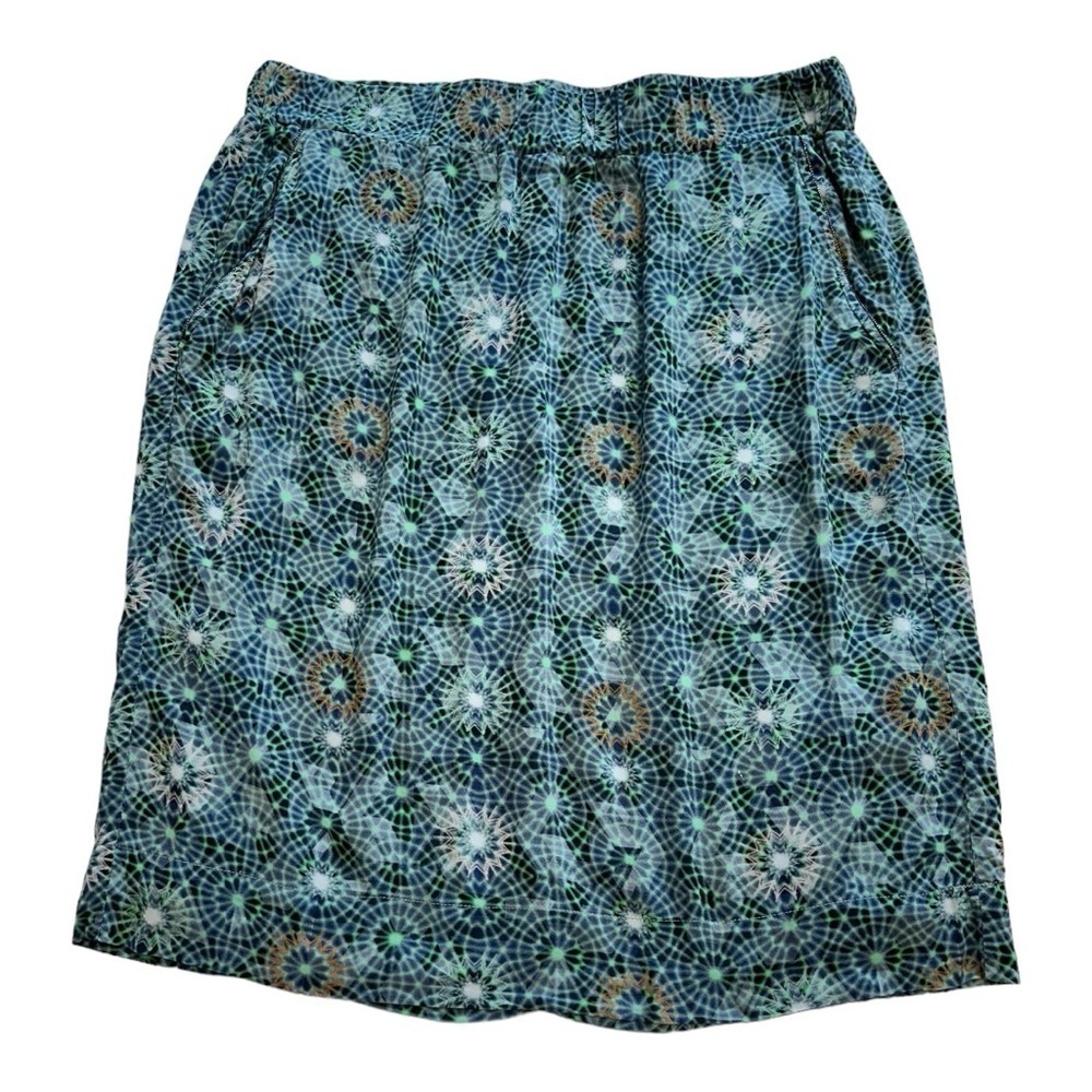 Sandwich Knee Length Blue Green Starburst Design Skirt With Pockets - Size 38